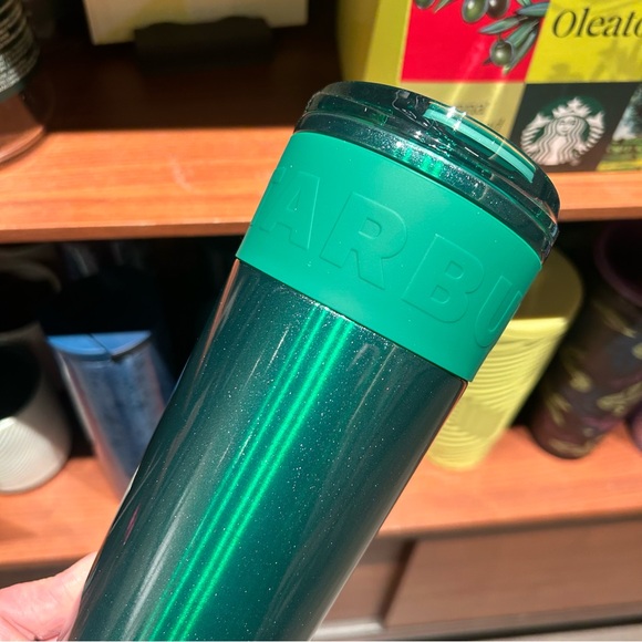 Starbucks Green Cold Brew Cup Glitter Stainless Steel Rubber Grip Tumbler 2024 - Picture 14 of 15